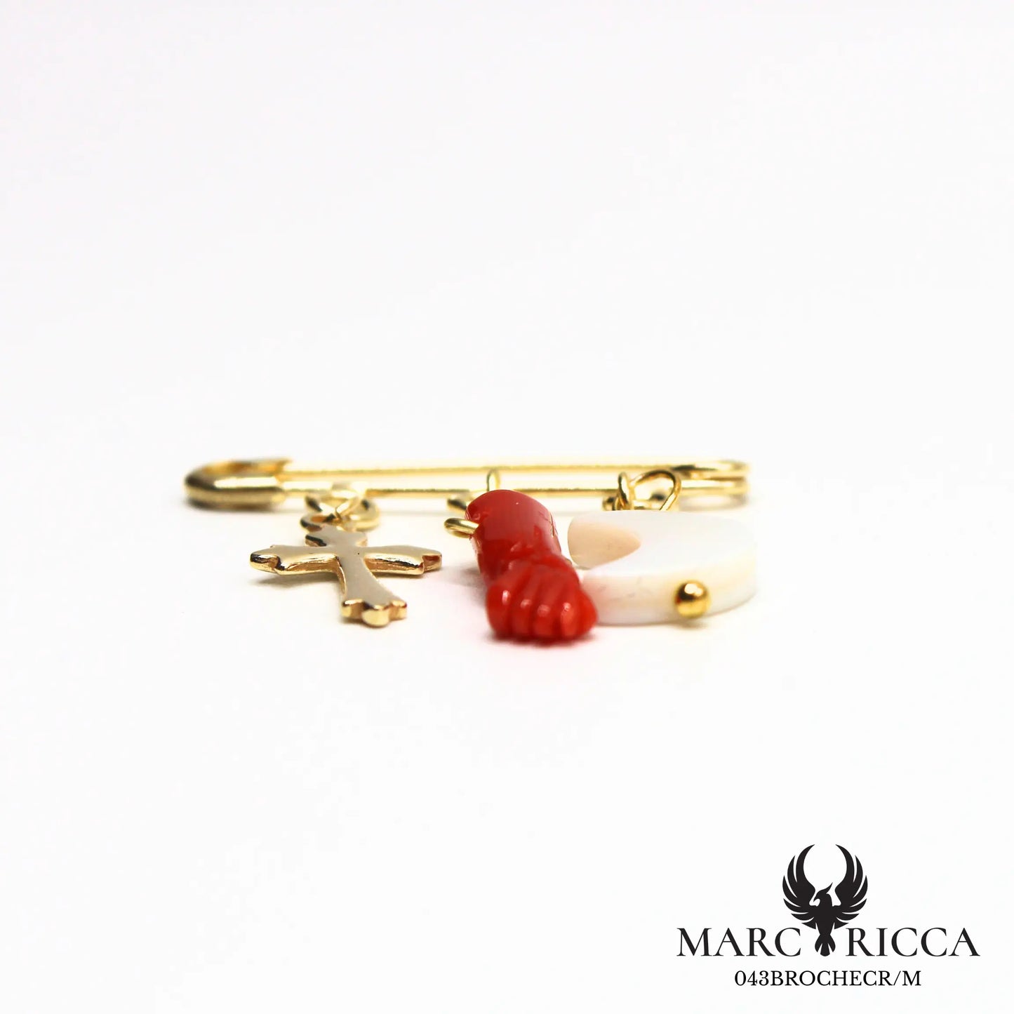 Broche religieuse corail et nacre en vermeil