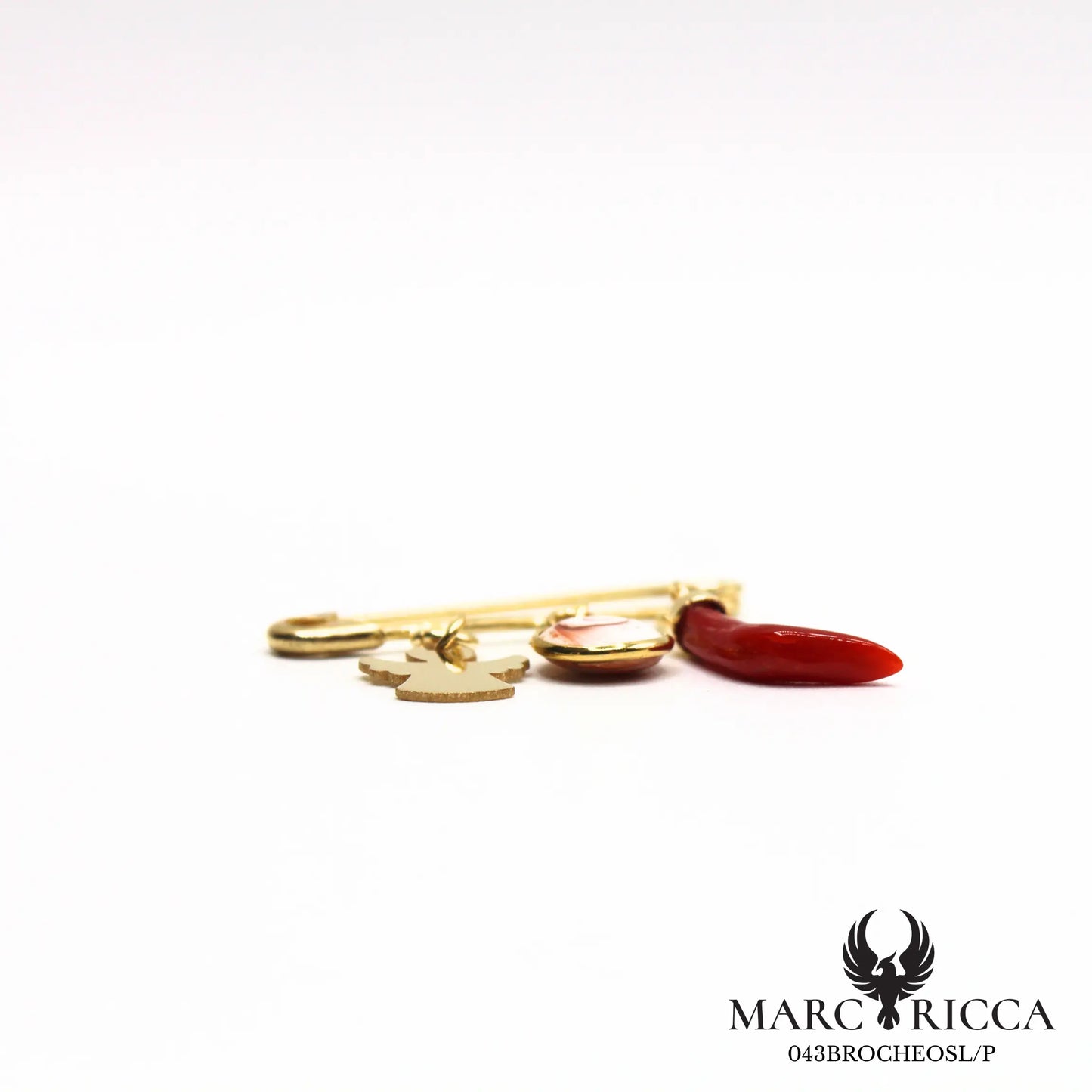 Broche en vermeil ange œil de Sainte Lucie et corail