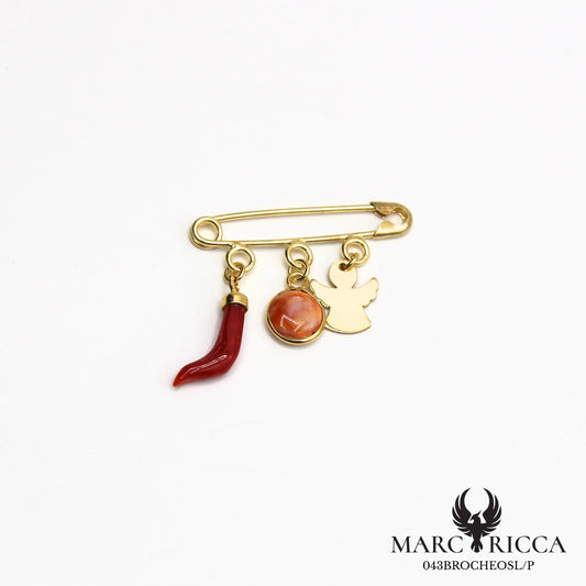 Broche en vermeil ange œil de Sainte Lucie et corail