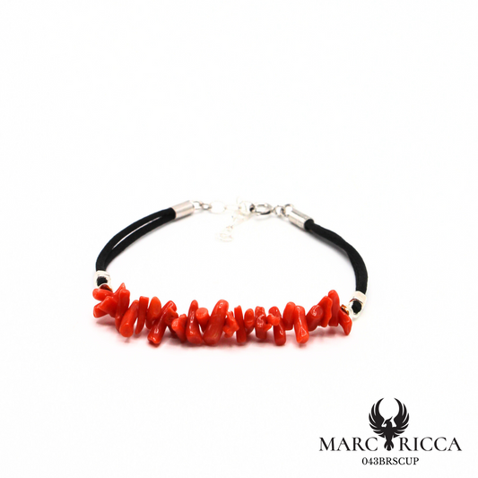 Bracelet cordon satin et corail cupolino en argent