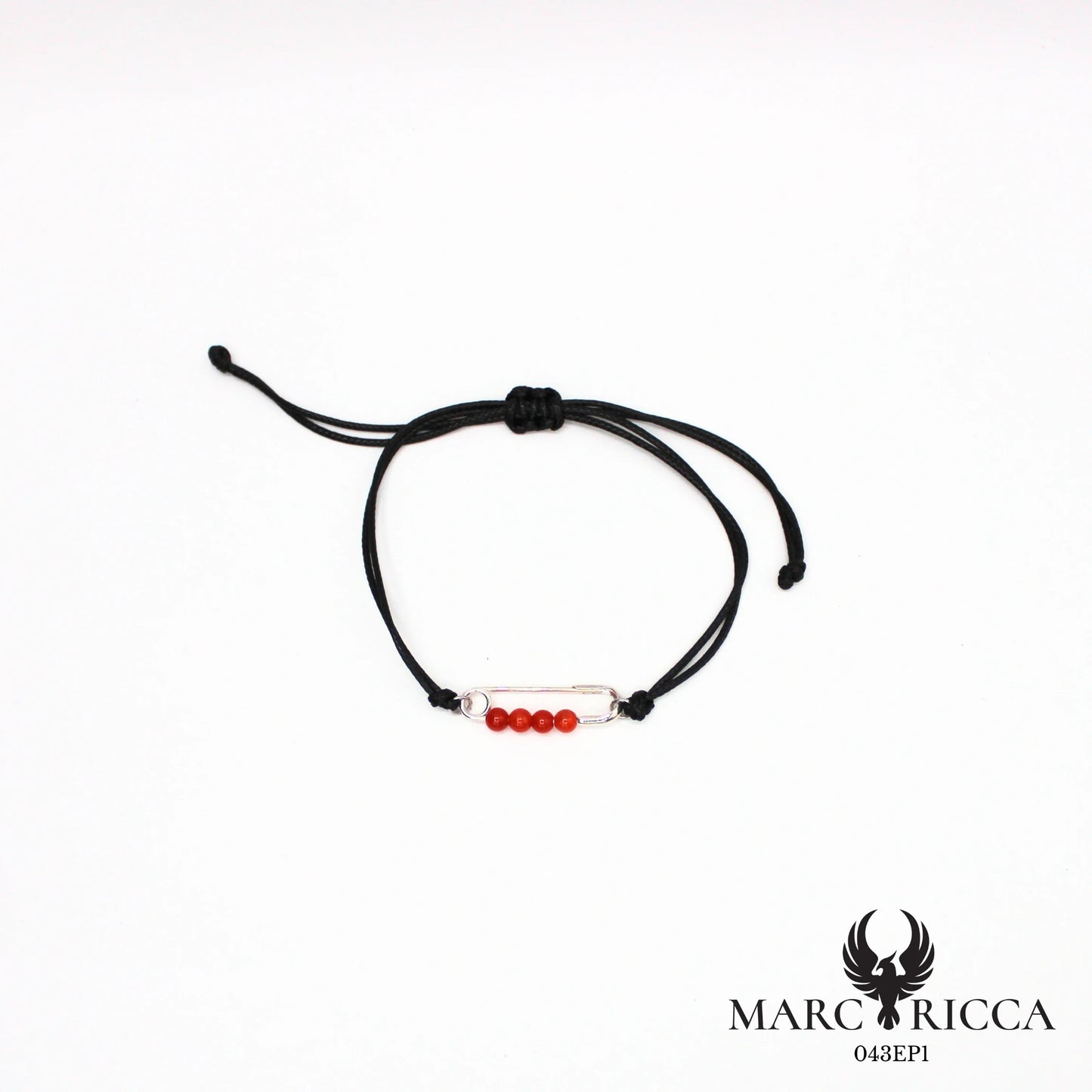 Bracelet cordon avec épingle et perles de corail en argent