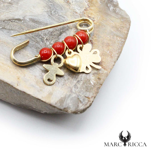 Broche Vermeil Corail Perle, Tétine, Cœur & Trèfle