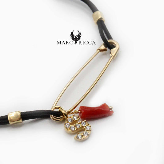 Bracelet Argent Corail Main & Initiale Broche