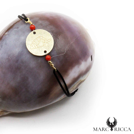 Bracelet Argent Cordon Médaillon Corse & Corail
