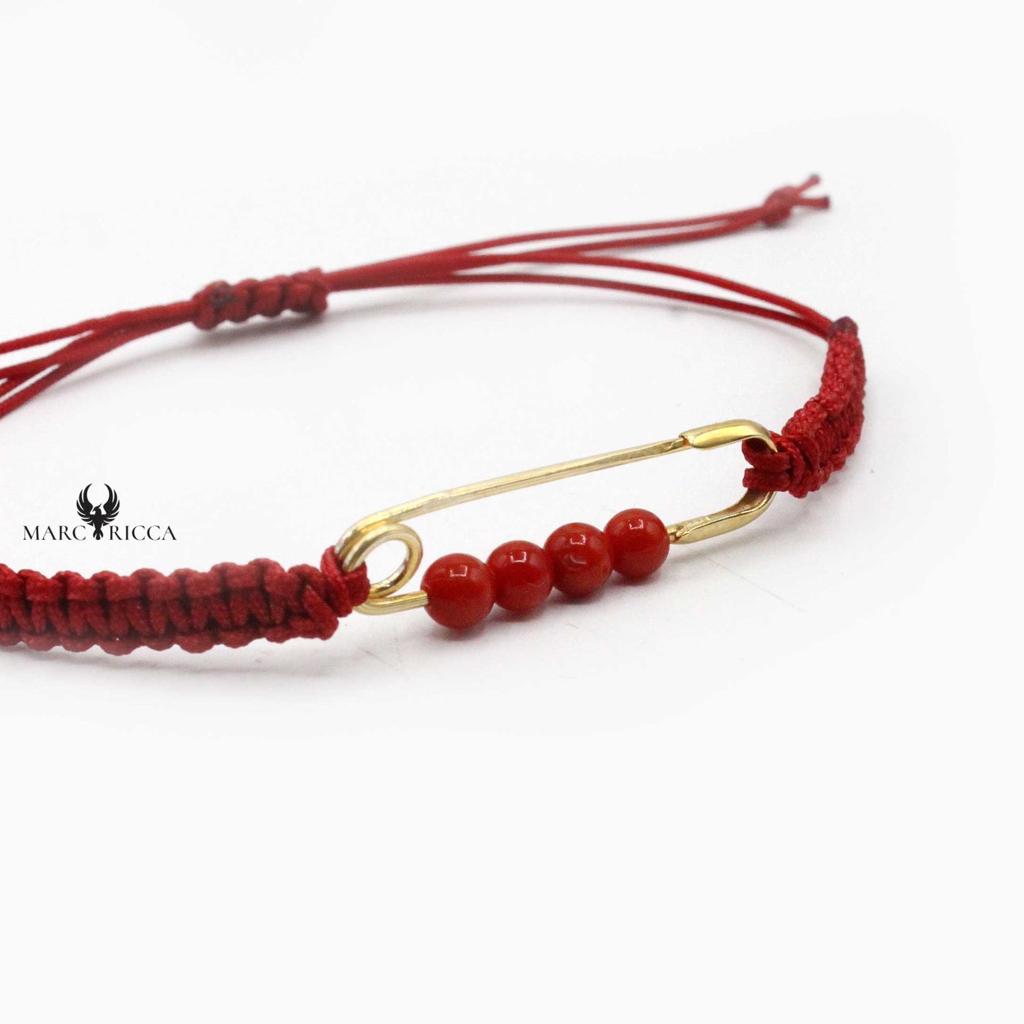 Bracelet Argent Epingle à Nourrice Corail Cordon Macramé