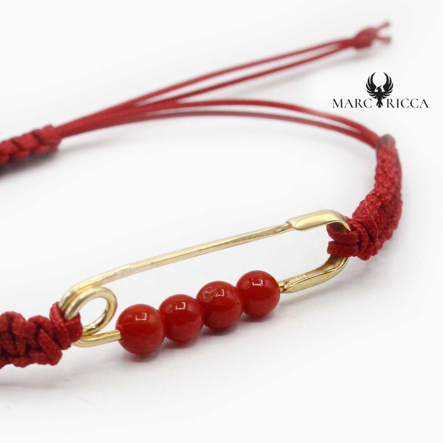 Bracelet Argent Epingle à Nourrice Corail Cordon Macramé