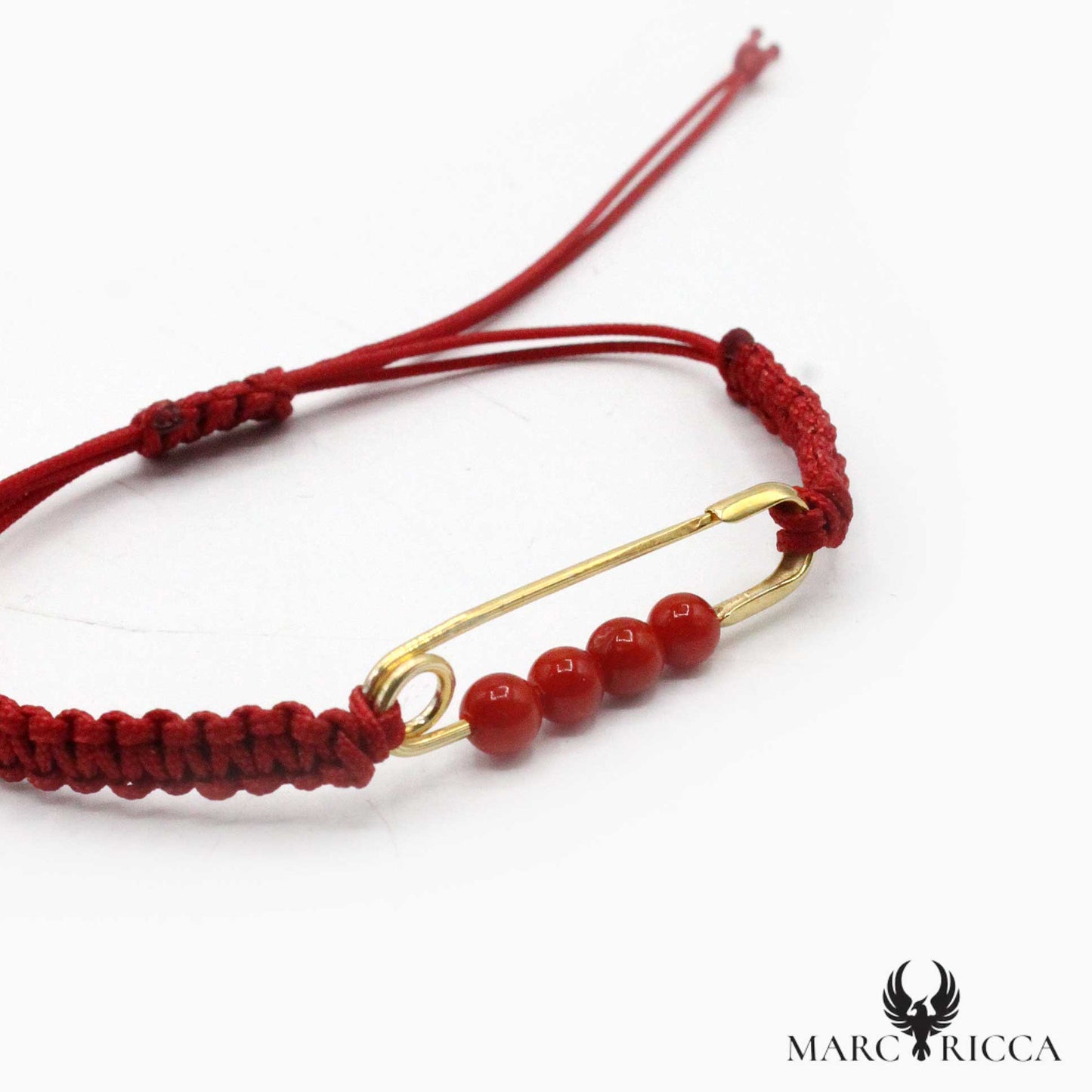 Bracelet Argent Epingle à Nourrice Corail Cordon Macramé