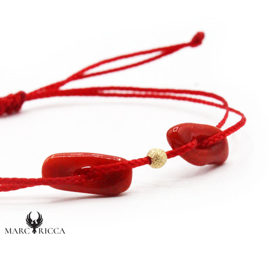 Bracelet Cordon Corail 2 Anneaux & Perle Vermeil