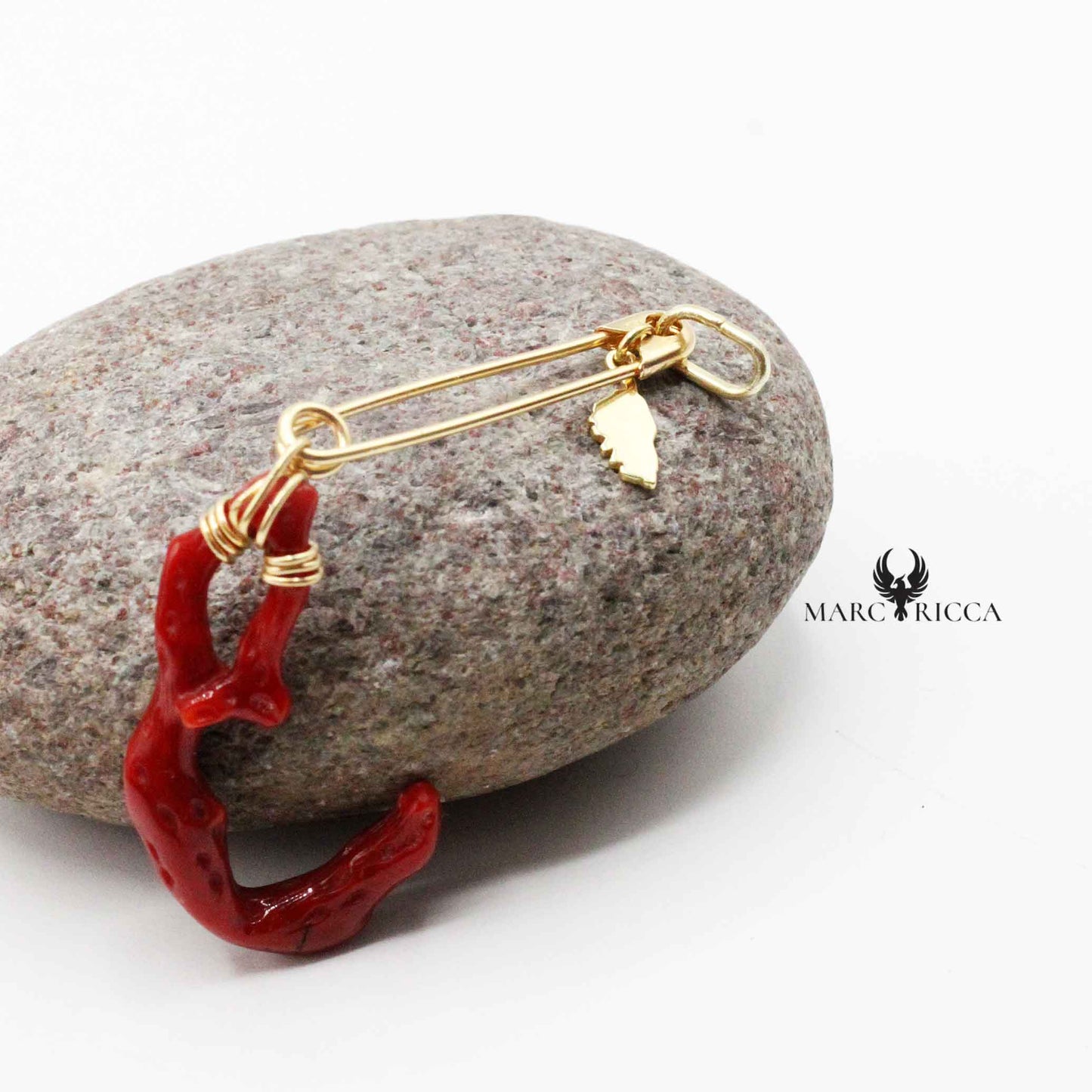 Pendentif Argent Epingle Branche de Corail & Corse Vermeil