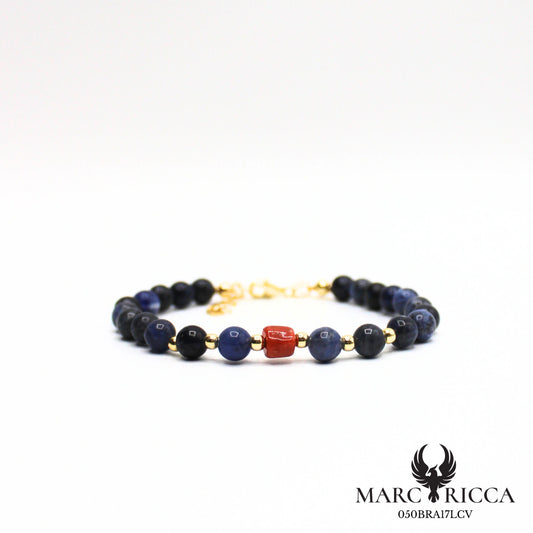 Bracelet perles lapis lazuli et corail en vermeil