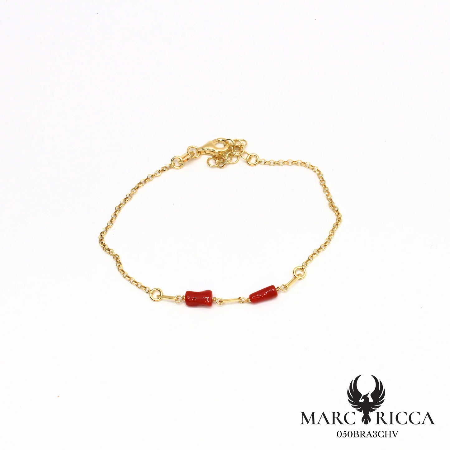 Bracelet chaîne en vermeil avec tubes de corail