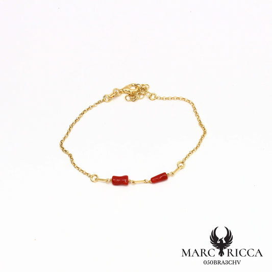 Bracelet chaîne en vermeil avec tubes de corail