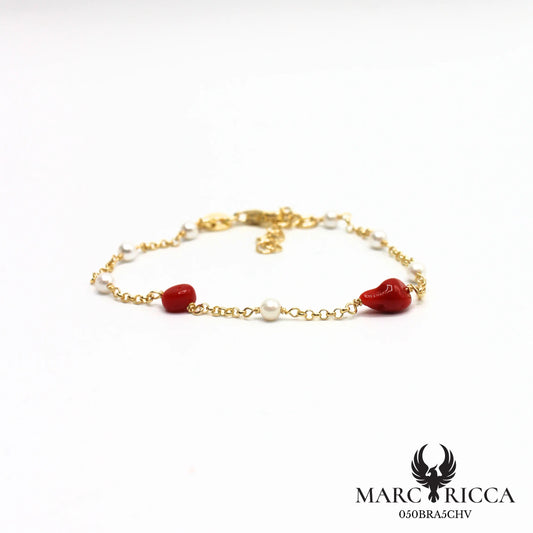 Bracelet vermeil corail et perles nacrées