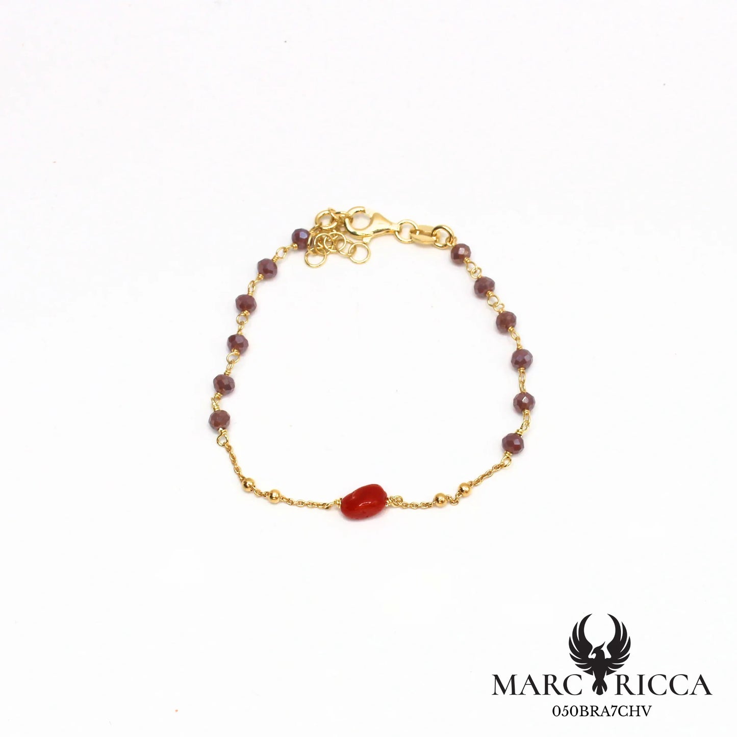 Bracelet chaîne en vermeil avec cristal et corail
