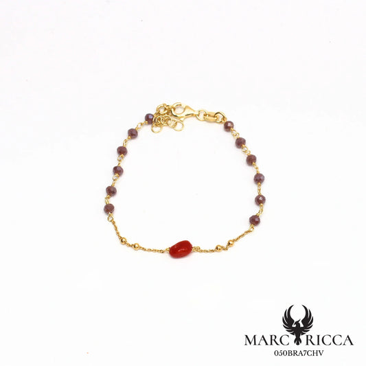 Bracelet chaîne en vermeil avec cristal et corail
