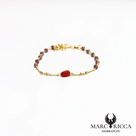 Bracelet chaîne en vermeil avec cristal et corail