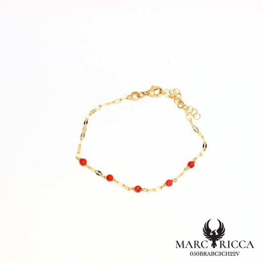 Bracelet chaine en vermeil avec perles de corail