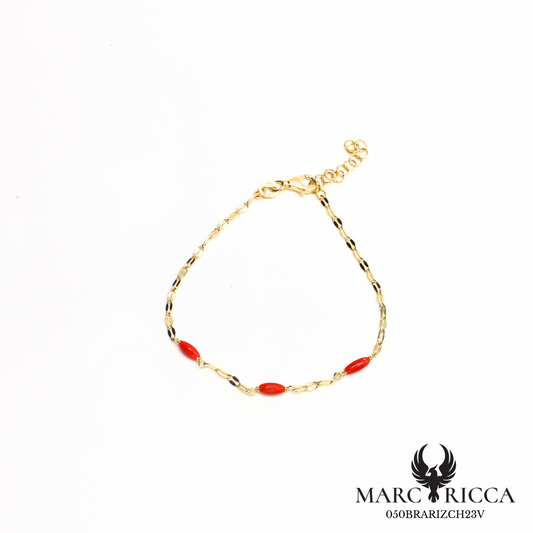 Bracelet chaîne avec corail en grains de riz
