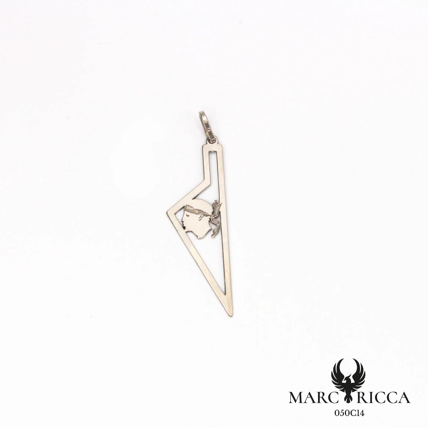 Pendentif corse stylisée avec tête de maure en argent ou vermeil