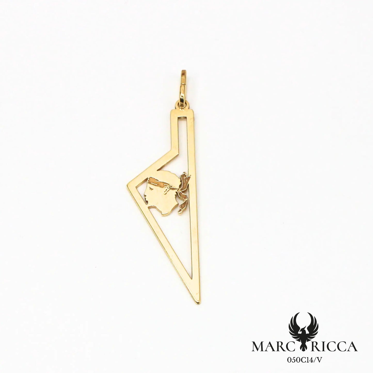 Pendentif corse stylisée avec tête de maure en argent ou vermeil