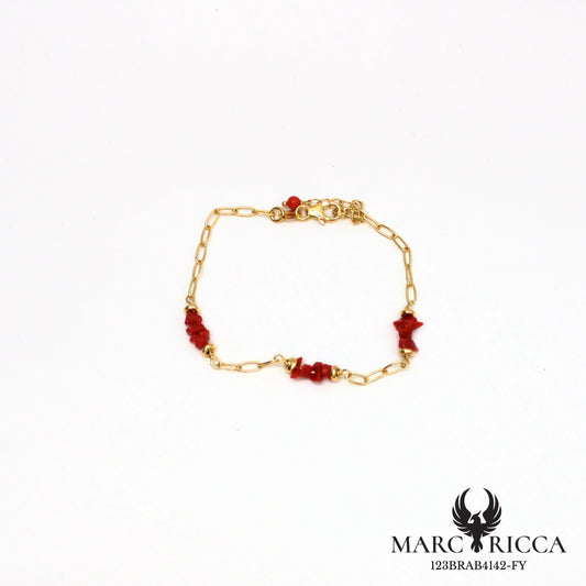 Bracelet chaîne et corail chips en argent ou vermeil