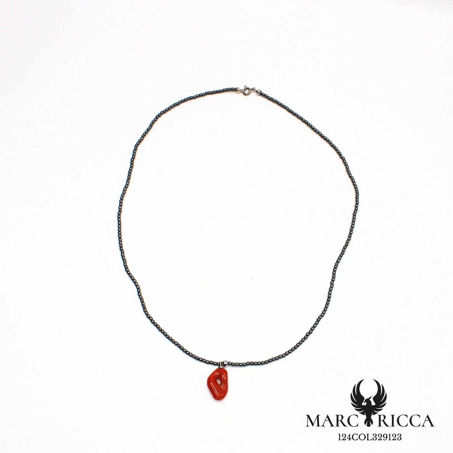 Collier hématite avec anneau en corail