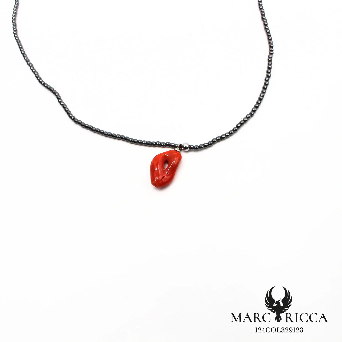 Collier hématite avec anneau en corail