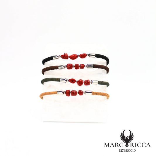 Bracelet liège & corail en acier