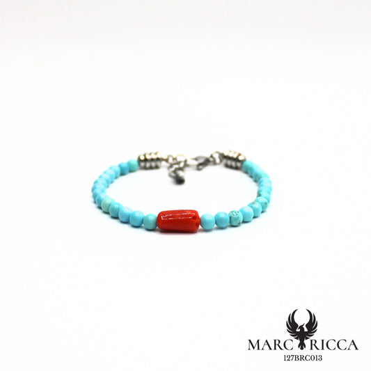Bracelet pierres et corail en acier