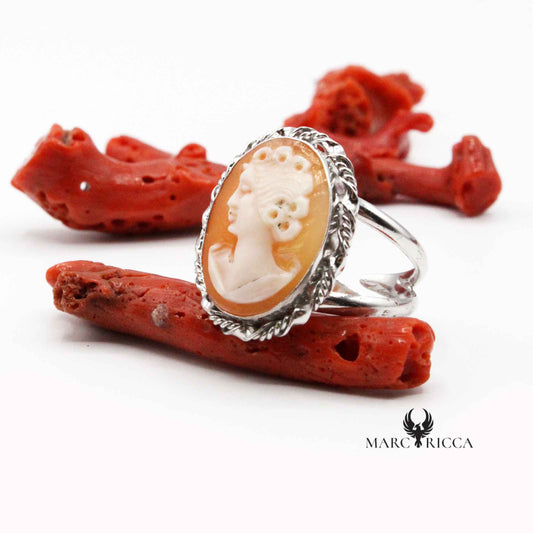 Bague Argent Camée Portrait Femme Ovale