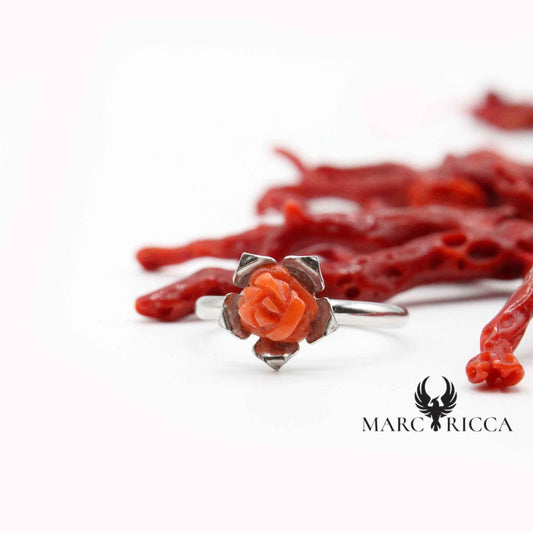 Bague Argent Corail Forme Rose