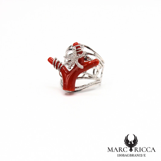 Bague Argent Corail Branche & Étoile