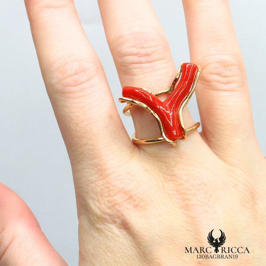Bague branche de corail en vermeil