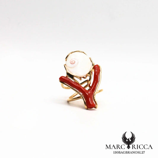 Bague œil de sainte Lucie et branche de corail en vermeil