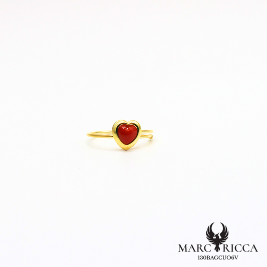 Bague avec cœur en corail en argent ou vermeil