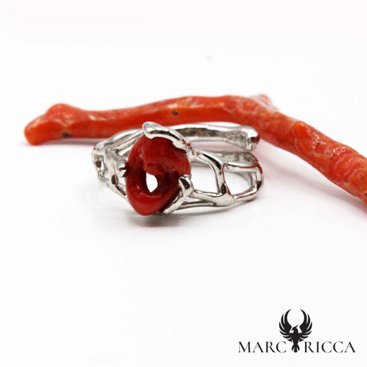 Bague Cabochon Corail & Argent