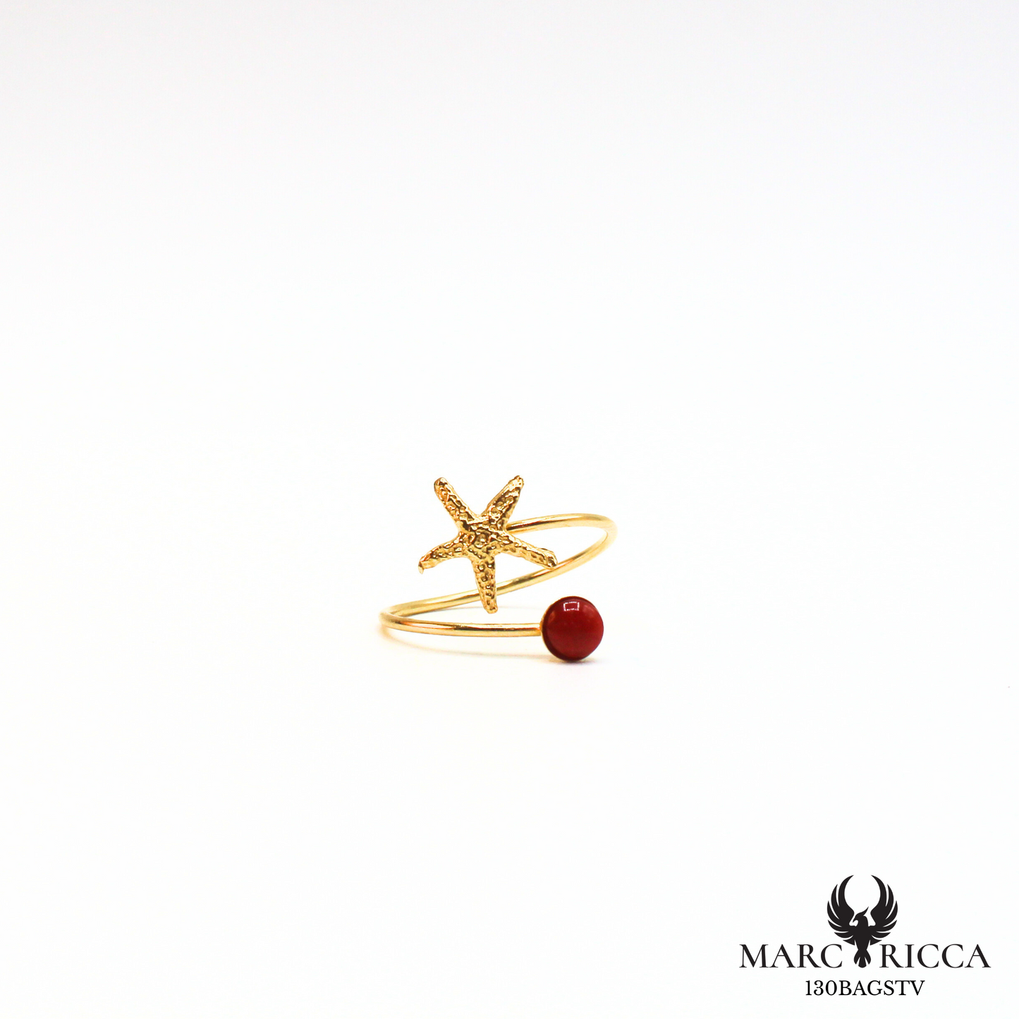 Bague argent ou vermeil avec corail étoile de mer