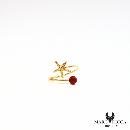 Bague argent ou vermeil avec corail étoile de mer