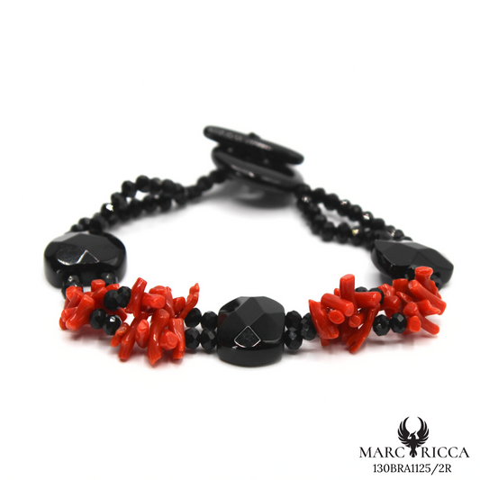 Bracelet en corail cupolino et Onyx noir