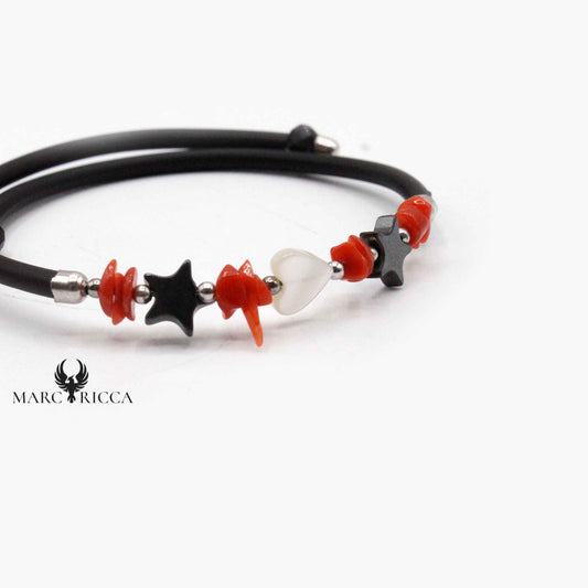 Bracelet Caoutchouc, Corail & nacre Cœur