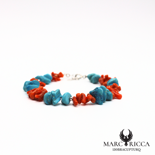 Bracelet en corail cupolino, turquoise et argent