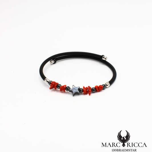 Bracelet jonc caoutchouc corail et hématite étoile