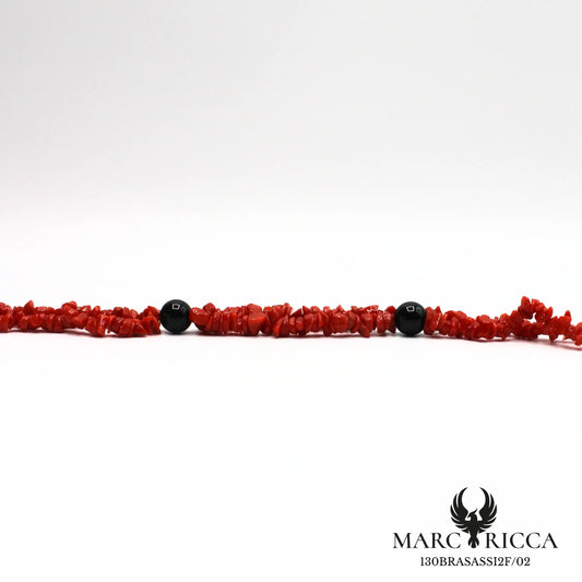 Bracelet 2 rangs corail sassi et perles d'onyx