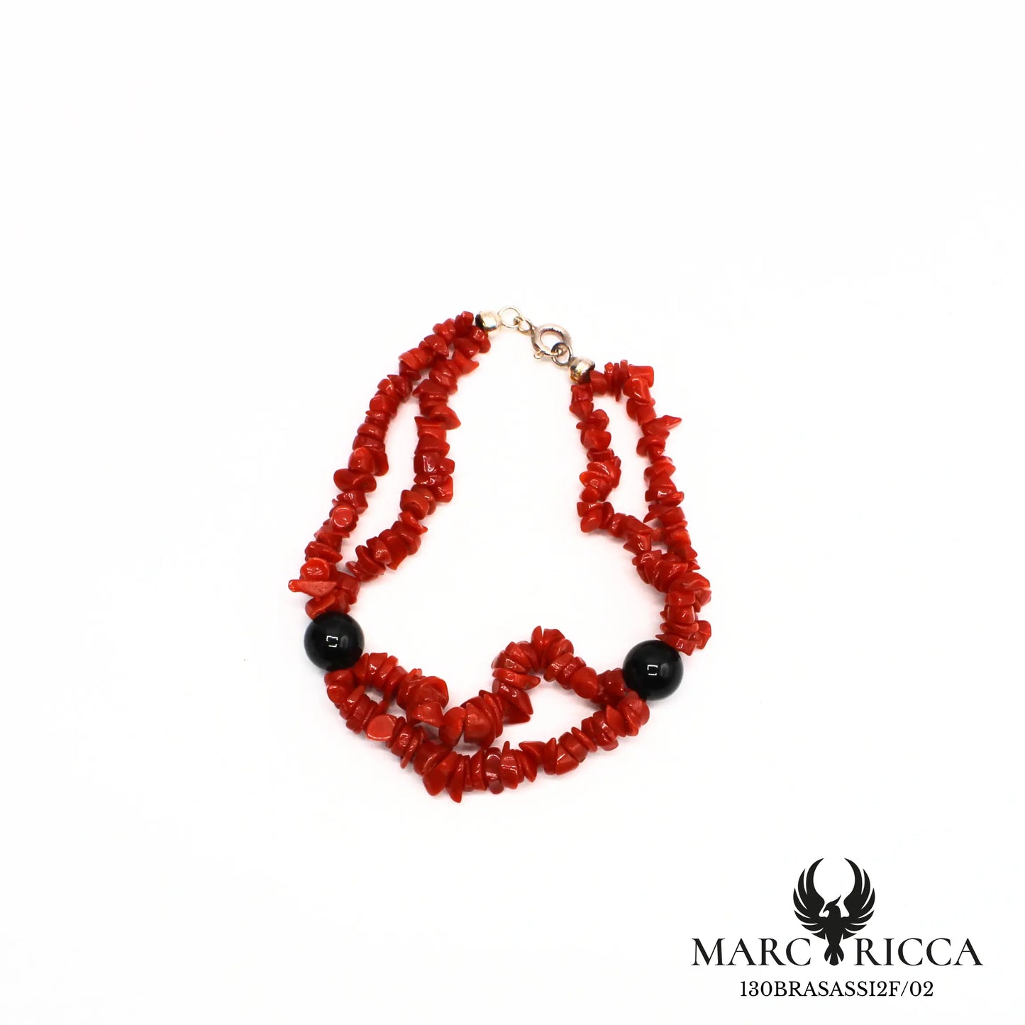 Bracelet 2 rangs corail sassi et perles d'onyx