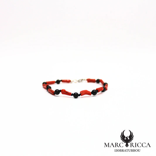 Bracelet tubes de corail et perles d'agate noir