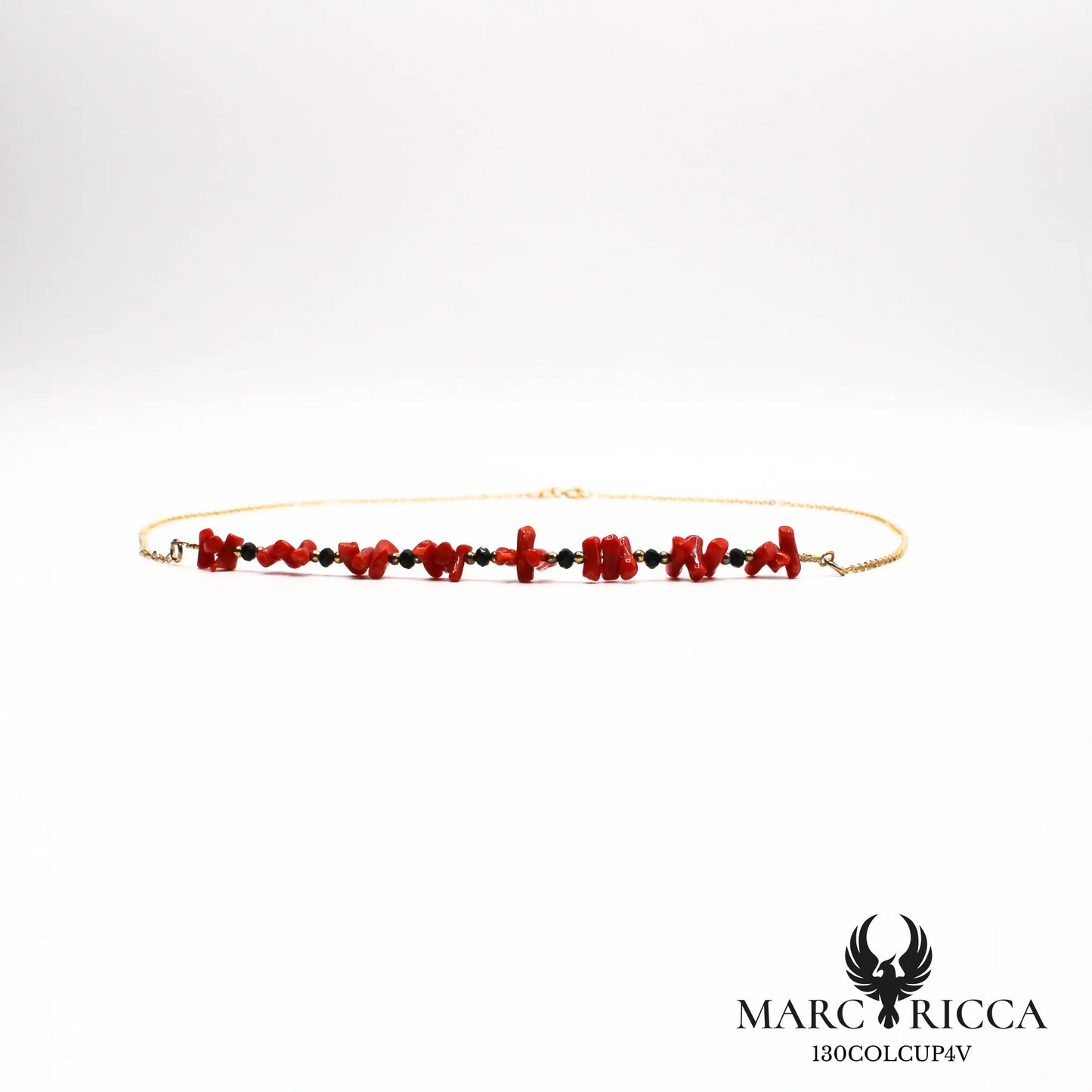 Collier chaîne vermeil avec corail cupolino et cristal noir