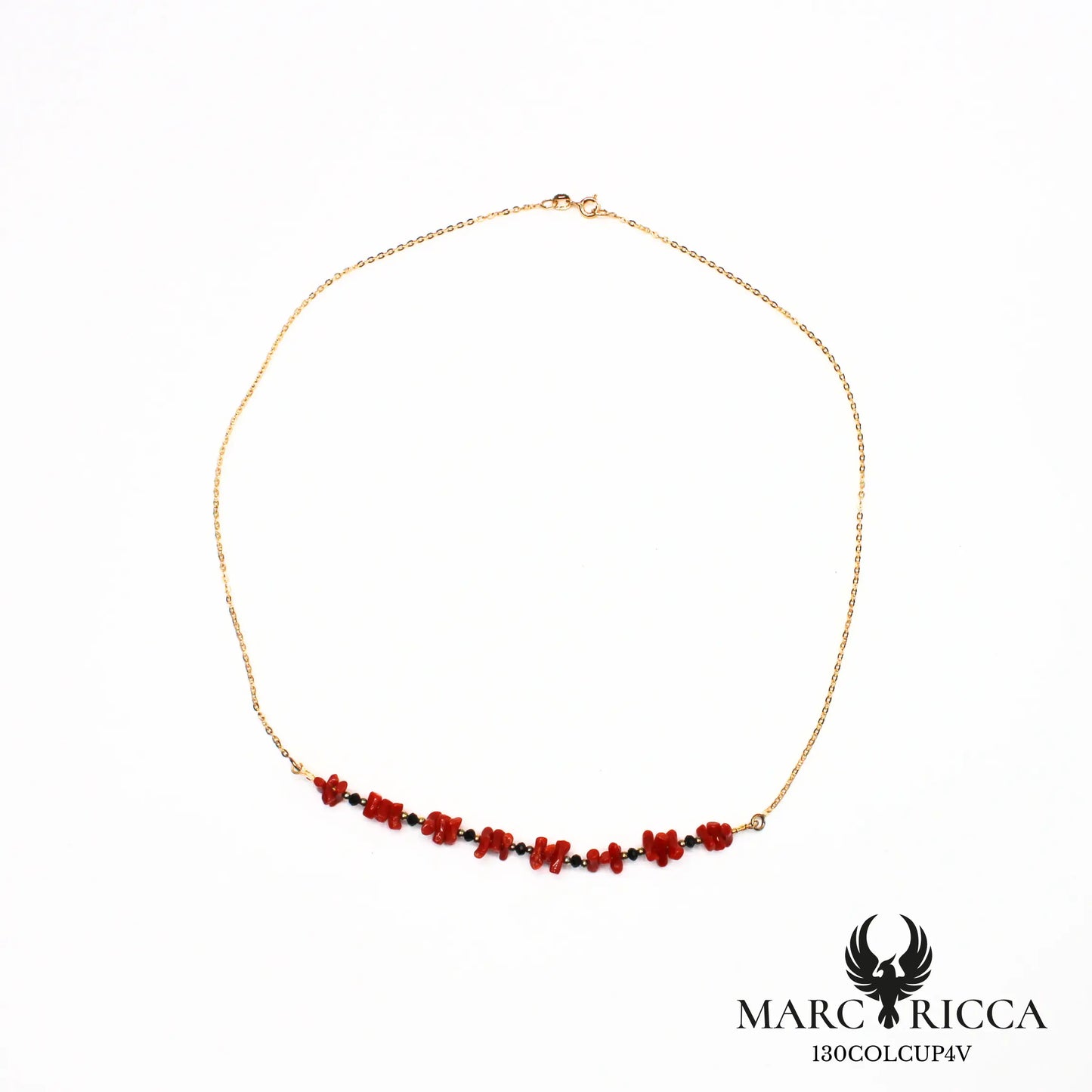 Collier chaîne vermeil avec corail cupolino et cristal noir