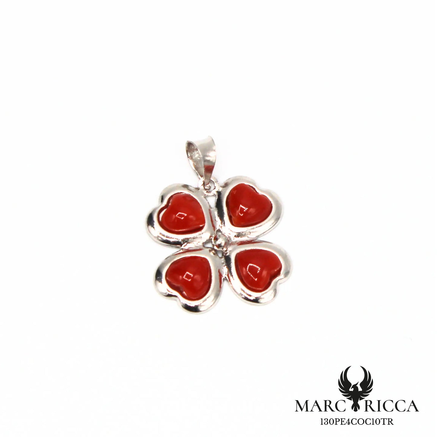 Pendentif trèfle à quatre feuilles avec cœurs en corail