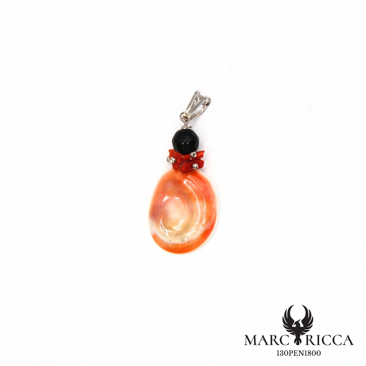 Pendentif Argent Œil de St-Lucie, Corail & Onyx Vermeil