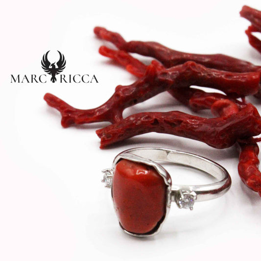 Bague Argent Corail & Zirconium